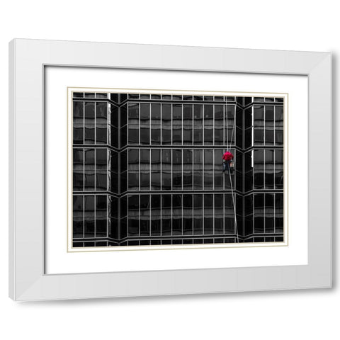Window Washing No 6 White Modern Wood Framed Art Print with Double Matting by Carson, Brian