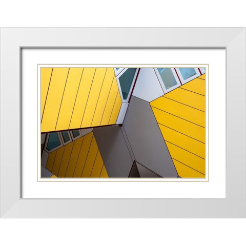 Yellow houses 3 White Modern Wood Framed Art Print with Double Matting by Incerti, Andrea