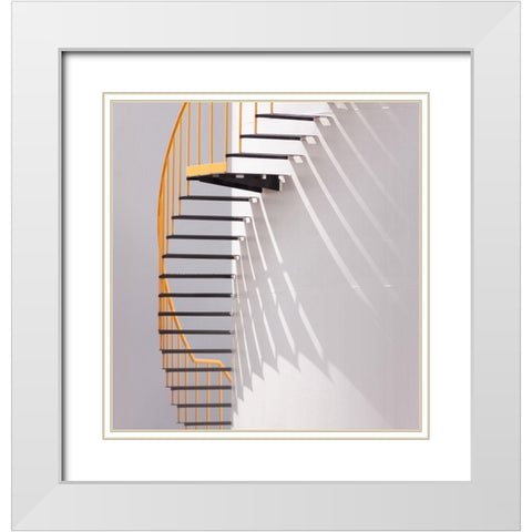 Yellow Staircase White Modern Wood Framed Art Print with Double Matting by Hammer, Jacqueline