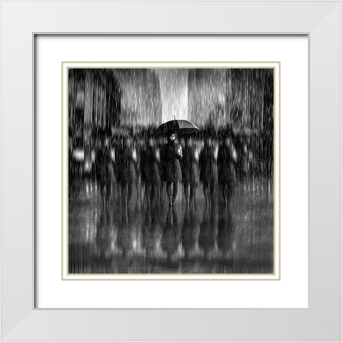 Girls in the Rain White Modern Wood Framed Art Print with Double Matting by Bunjamin (Abe), Antonyus