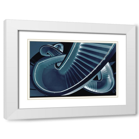 Blue stair White Modern Wood Framed Art Print with Double Matting by Van Maastricht, Henk