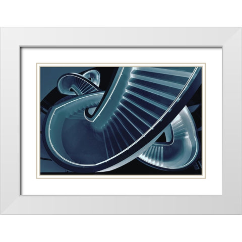 Blue stair White Modern Wood Framed Art Print with Double Matting by Van Maastricht, Henk