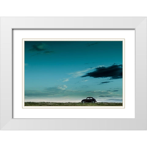 The Red VW Beetle White Modern Wood Framed Art Print with Double Matting by Otero, Camilo