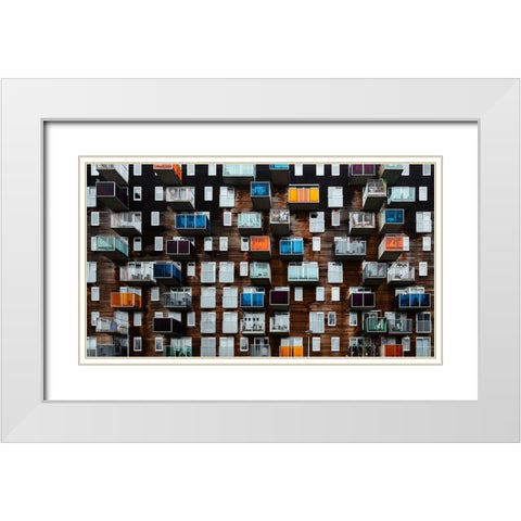 Balconia White Modern Wood Framed Art Print with Double Matting by Pixxelpark