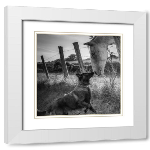 Friends kiss White Modern Wood Framed Art Print with Double Matting by Christophe