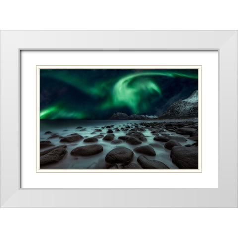 Dragons Fly White Modern Wood Framed Art Print with Double Matting by De La, Javier