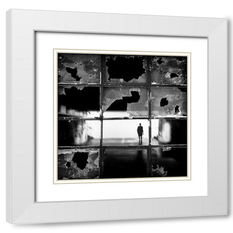 Fractures White Modern Wood Framed Art Print with Double Matting by Cuder, Darko