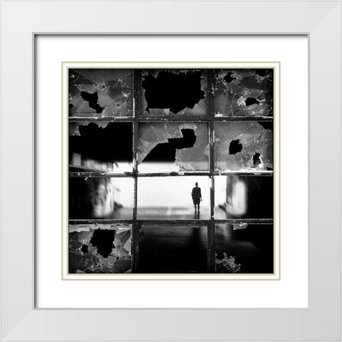 Fractures White Modern Wood Framed Art Print with Double Matting by Cuder, Darko