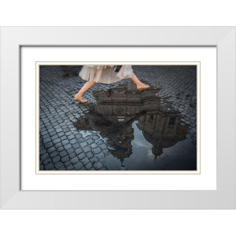 Jump White Modern Wood Framed Art Print with Double Matting by Convista, Antonio