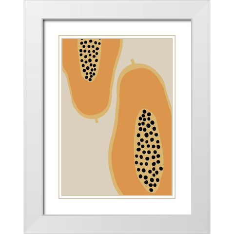 Papaya Fruit White Modern Wood Framed Art Print with Double Matting by Artographie Studio