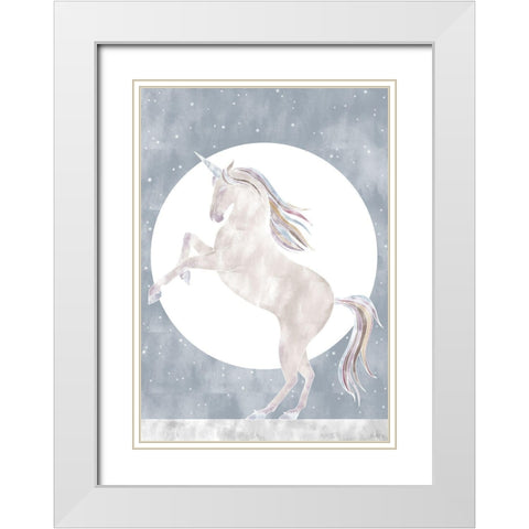 Rising Unicorn White Modern Wood Framed Art Print with Double Matting by Artographie Studio