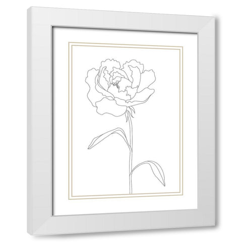 Peony Lines White Modern Wood Framed Art Print with Double Matting by Artographie Studio