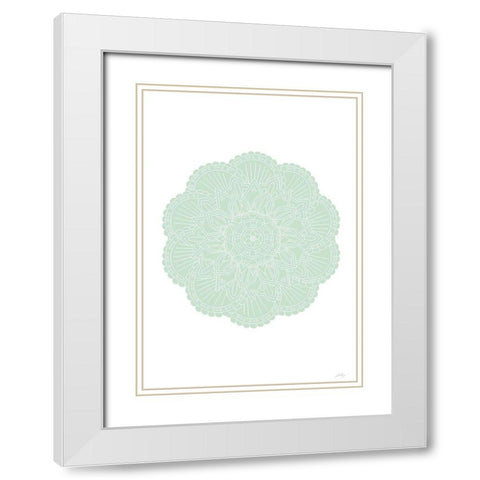 Mandala Green White Modern Wood Framed Art Print with Double Matting by Artographie Studio