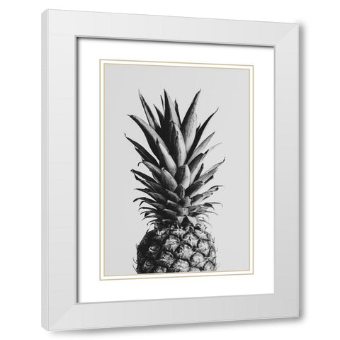 Pineapple Black a White 02 White Modern Wood Framed Art Print with Double Matting by Artographie Studio