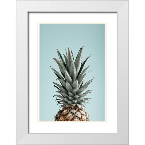 Pineapple Blue 03 White Modern Wood Framed Art Print with Double Matting by Artographie Studio
