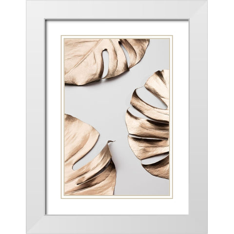 Monstera Gold 01 White Modern Wood Framed Art Print with Double Matting by Artographie Studio