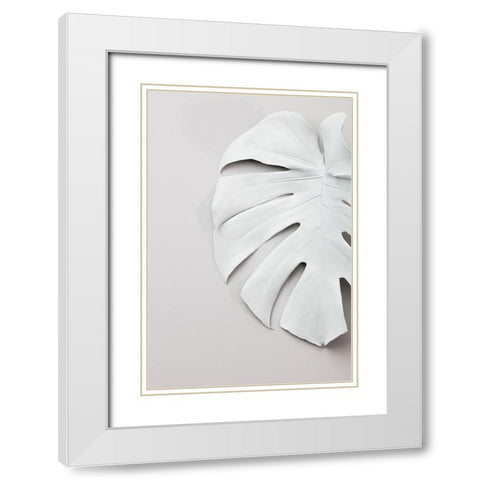 Monstera White 01 White Modern Wood Framed Art Print with Double Matting by Artographie Studio