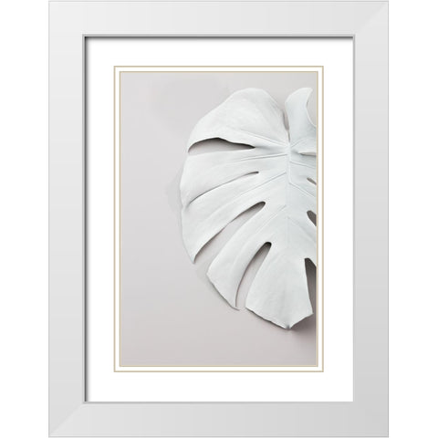 Monstera White 01 White Modern Wood Framed Art Print with Double Matting by Artographie Studio