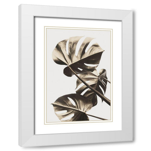 Monstera Gold 09 White Modern Wood Framed Art Print with Double Matting by Artographie Studio