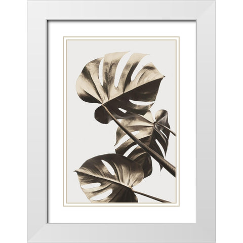 Monstera Gold 09 White Modern Wood Framed Art Print with Double Matting by Artographie Studio