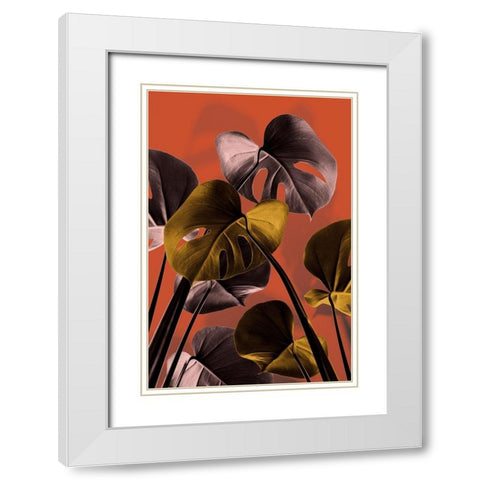Monstera Orange 01 White Modern Wood Framed Art Print with Double Matting by Artographie Studio