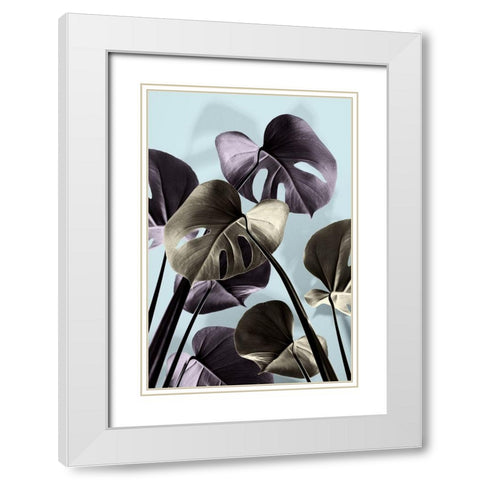 Monstera Blue 01 White Modern Wood Framed Art Print with Double Matting by Artographie Studio