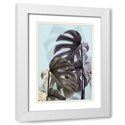 Monstera Blue 02 White Modern Wood Framed Art Print with Double Matting by Artographie Studio