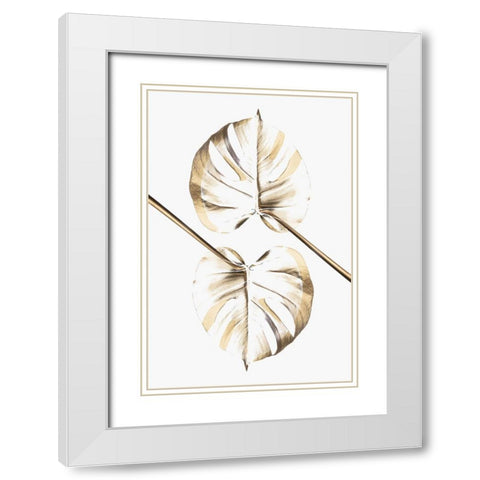 Monstera Gold 10 White Modern Wood Framed Art Print with Double Matting by Artographie Studio
