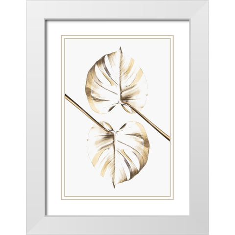 Monstera Gold 10 White Modern Wood Framed Art Print with Double Matting by Artographie Studio