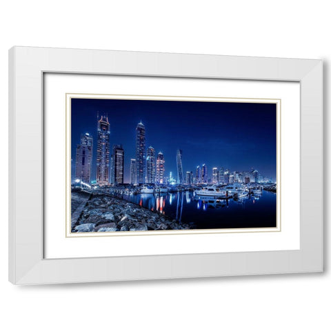 Blue Night White Modern Wood Framed Art Print with Double Matting by Raof, Mohamed