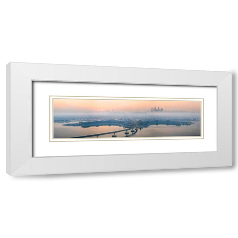 City in the morning mist White Modern Wood Framed Art Print with Double Matting by Chen, John. J