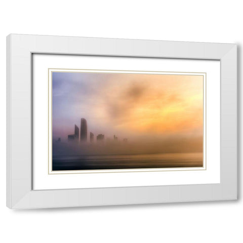 Abu Dhabi Cityscape - Foggy Morning White Modern Wood Framed Art Print with Double Matting by Kazzaz, mohamed