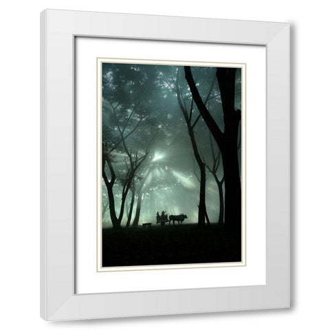 Oxcart Silhouette White Modern Wood Framed Art Print with Double Matting by Octavandy