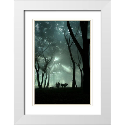 Oxcart Silhouette White Modern Wood Framed Art Print with Double Matting by Octavandy
