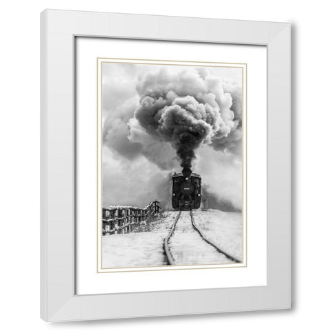 Old train White Modern Wood Framed Art Print with Double Matting by Dorin Lucian, Sveduneac