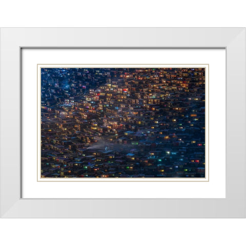 City on the Hill White Modern Wood Framed Art Print with Double Matting by Wang, Xiaoyang