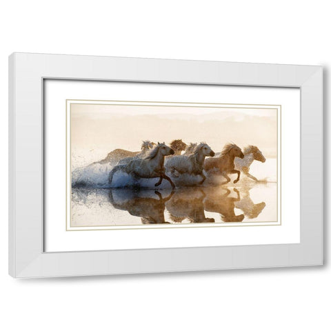 Horses White Modern Wood Framed Art Print with Double Matting by Summer2016