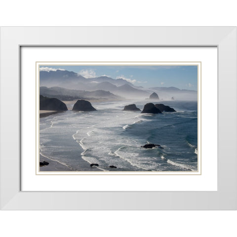 Morning view from Ecola Point White Modern Wood Framed Art Print with Double Matting by Mulder, Robbert