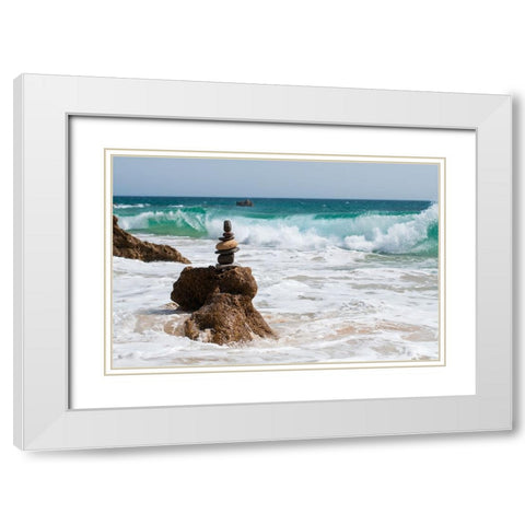 Stone tower on the beach White Modern Wood Framed Art Print with Double Matting by Palacios Prieto, Javier