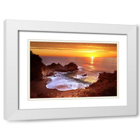 McWAY FALLS AT SUNSET White Modern Wood Framed Art Print with Double Matting by Suradji, Surjanto