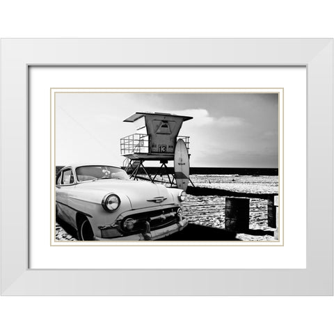 LIFEGUARD STATION 13 White Modern Wood Framed Art Print with Double Matting by BUTTERWORTH, LARRY
