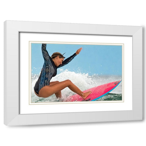 Happy Surfing 1 White Modern Wood Framed Art Print with Double Matting by ranfuchs