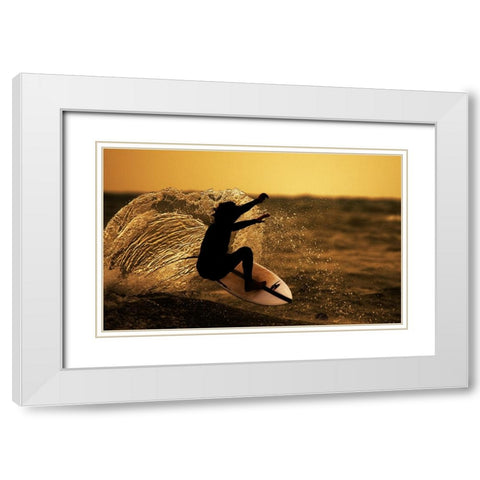 Surfer at sunset White Modern Wood Framed Art Print with Double Matting by Yuval
