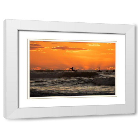 Surfer at sunset White Modern Wood Framed Art Print with Double Matting by Yuval