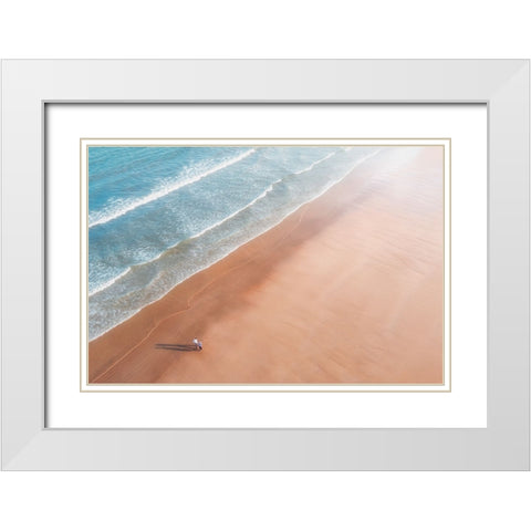 Walk by the sea White Modern Wood Framed Art Print with Double Matting by Ashen