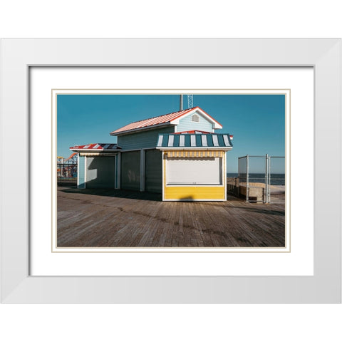 Boardwalk Shack White Modern Wood Framed Art Print with Double Matting by Leeman, Joshua