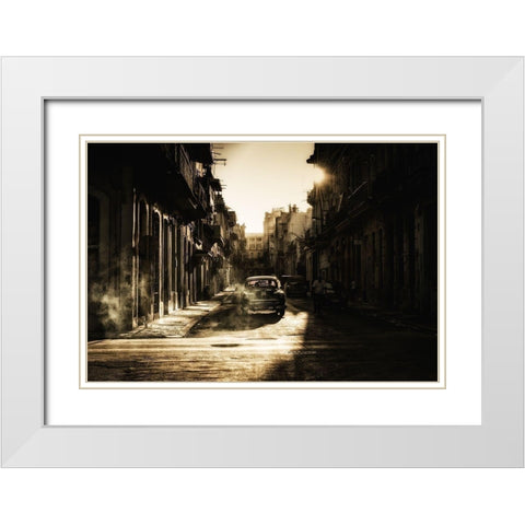 Mystic morning in Havana White Modern Wood Framed Art Print with Double Matting by Akpinar, Baris