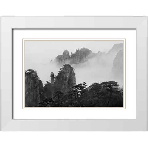 Huangshan White Modern Wood Framed Art Print with Double Matting by Zhang, Yan