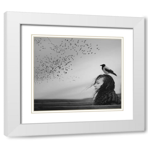 Thoughts White Modern Wood Framed Art Print with Double Matting by Koshutina, Tatiana