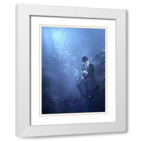 Blues White Modern Wood Framed Art Print with Double Matting by Kiciak, Christophe